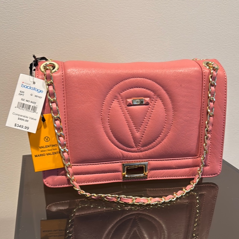 NWT Valentino Pink Crossbody Bag with Chain Strap and Flap Closure